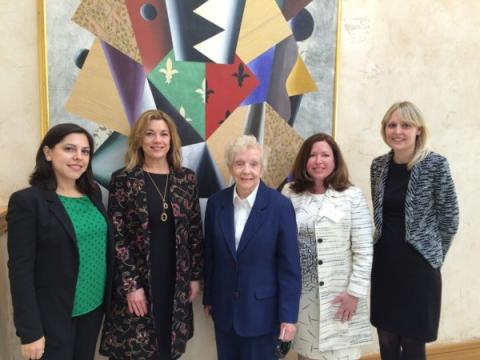 ​From left to right: Courtney Chavez, the deputy director of the Center for Women in Law, Sylvia Kerrigan, Dr. Peggy Wilson, Stephanie Hildebrandt, and Romany Webb, the KBH Energy Center’s post-graduate research fellow in energy and environmental law.